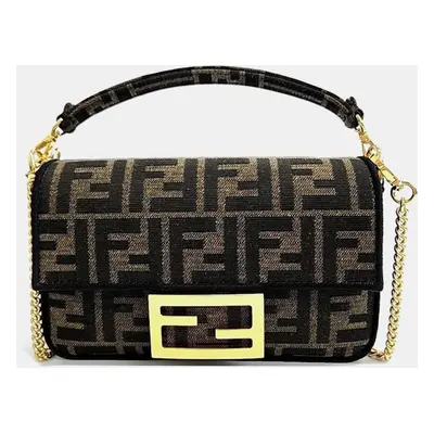 Fendi Brown Fabric Zucca Baguette Mini Top Handle Bag