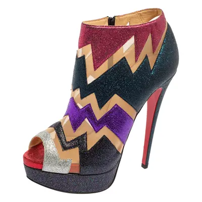 Christian Louboutin Mutlicolor Glitter Ziggy Peep Toe Booties Size