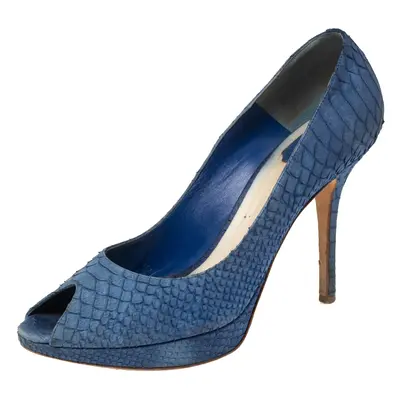 Dior Blue Python Embossed Leather Miss Dior Peep-Toe Pumps Size