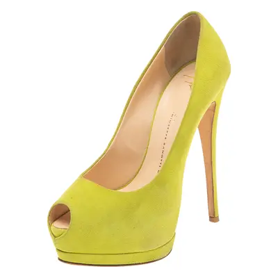 Giuseppe Zanotti Green Suede Sharon Peep-Toe Platform Pumps Size