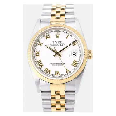 Rolex White 18k Yellow Gold Stainless Steel Datejust Automatic Men's Wristwatch mm