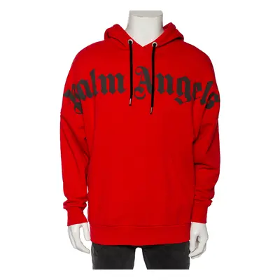 Palm Angels Red Cotton Logo Printed Hoodie