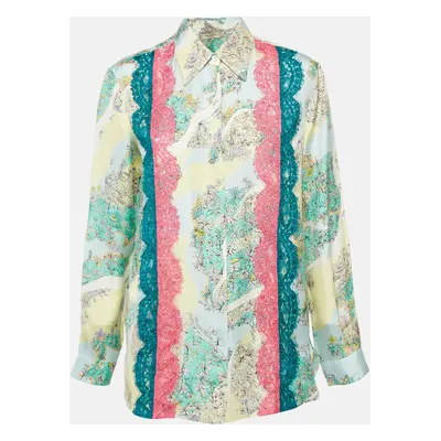 Emilio Pucci Multicolor Floral Print Silk Lace Trim Shirt