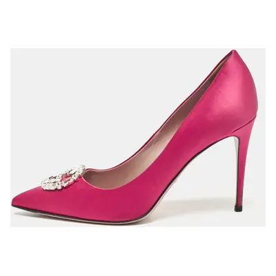 Gucci Pink Satin Crystal Embellished Interlocking G Pumps Size