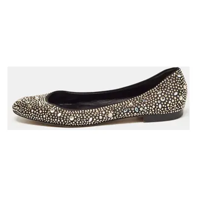 Gina Black/Metallic Crystal Embellished Satin Ballet Flats Size 40.5