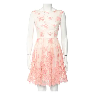 Alice + Olivia Off-White & Pink Floral Lace Sleeveless Mini Dress