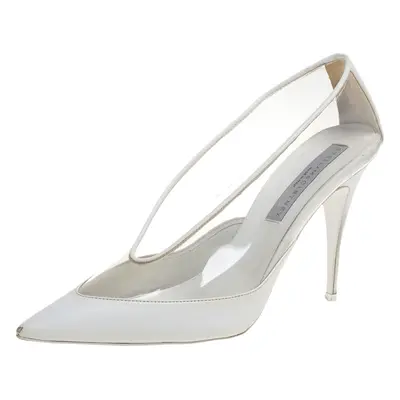 Stella McCartney White Faux Leather And PVC Pointed Toe Pumps Size