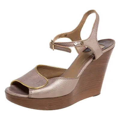 Chloe Metallic Peep Toe Ankle Strap Wooden Wedge Platform Sandals Size