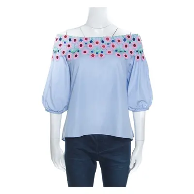 Peter Pilotto Pallas Sky Blue Guipure Lace Trim Off Shoulder Top