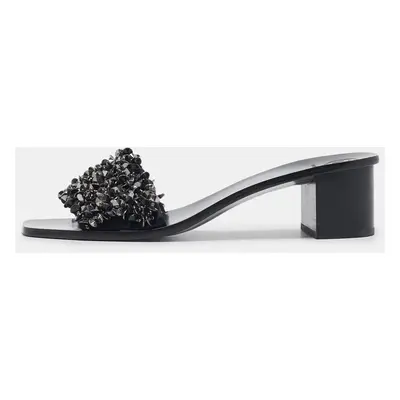 Tory Burch Black Satin Logan Embellished Slide Sandals Size