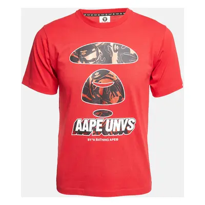 A Bathing Ape Red Digital Printed Cotton Knit Crew Neck T-Shirt