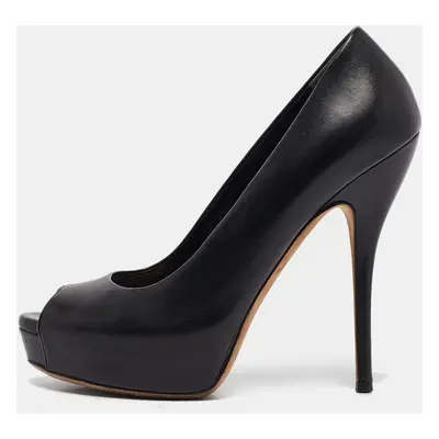 Gucci Black Leather Platform Peep Toe Pumps Size