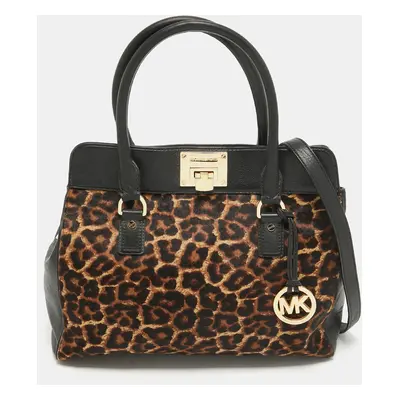 MICHAEL Michael Kors Black/Brown Leopard Print Calfhair and Leather Astrid Tote