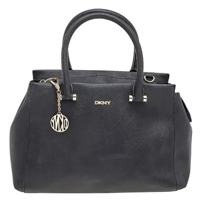 DKNY Black Leather Top Zip Tote