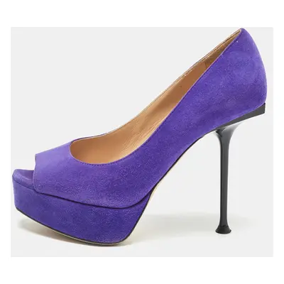 Sergio Rossi Purple Suede Open Toe Platform Pumps Size 35.5