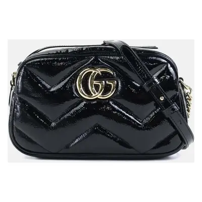 Gucci Black Patent Leather GG Marmont Shoulder Bag