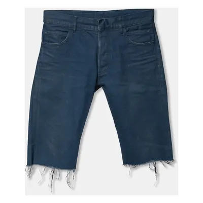 Balmain Blue Denim Frayed Edged Shorts