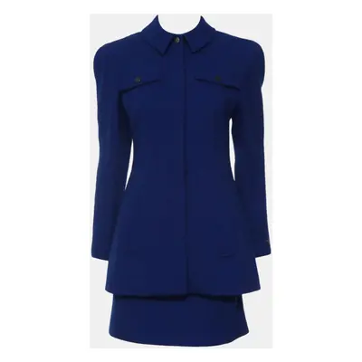 Chanel Blue Tweed Button-Up Jacket And Tweed Skirt Set