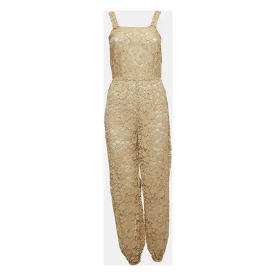 Dolce & Gabbana Beige Lace Elasticized Waist Sleeveless Jumpsuit