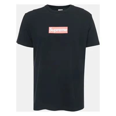 Supreme Black Logo Print Pre-Shrunk Cotton Half Sleeve T-Shirt