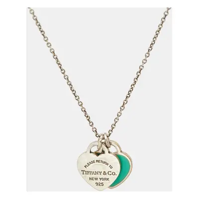 Tiffany & Co. Return to Tiffany Blue Enamel Double Heart Tag Sterling Silver Necklace