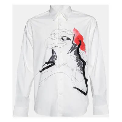 Roberto cavalli White Bird Print Cotton Slim Fit Shirt