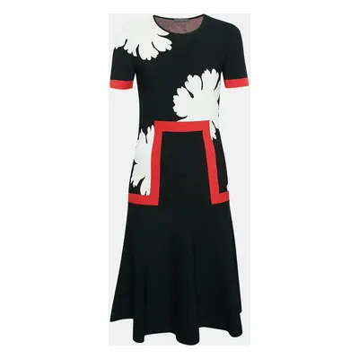 Alexander McQueen Black Patterned Knit Midi Dress