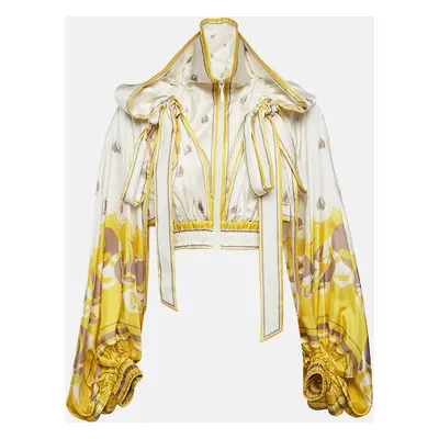 : Zimmermann White/Yellow High Tide Sailboats Print Silk Crop Jacket