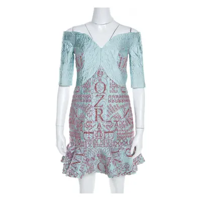 Mary Katrantzou Mint Blue Jacquard and Glitter De Beau Cocktail Dress