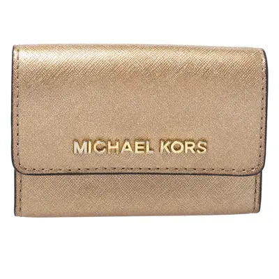 Michael Kors Metallic Gold Leather Flap Card Holder