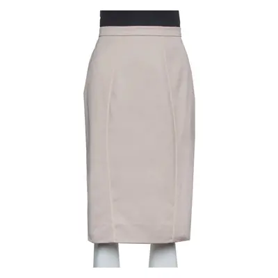 Valentino Beige Cotton Ruffle Detail Paneled Knee Length Skirt