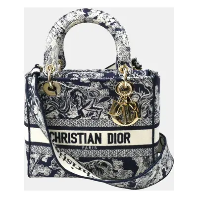 Christian Dior Navy White Lady D-Lite Medium Shoulder Bag