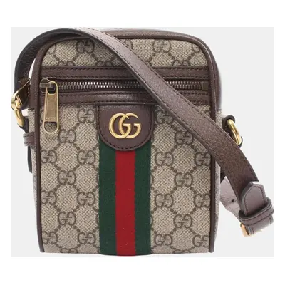 Gucci Beige Brown Coated Canvas Leather Ophidia Sherry Line GG Supreme Shoulder Bag