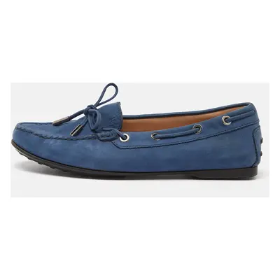 Tod's Blue Nubuck Leather Bow Slip On Loafers Size