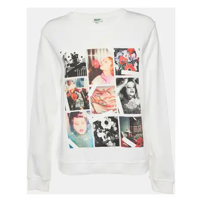 Kenzo White Photo Collage Print Cotton Crew Neck Sweatshirt