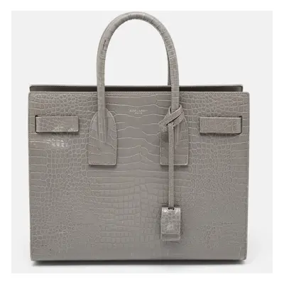 Saint Laurent Grey Croc Embossed Leather Small Classic Sac De Jour Tote