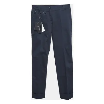 Dolce & Gabbana Navy Blue Gabardine Cropped Trousers