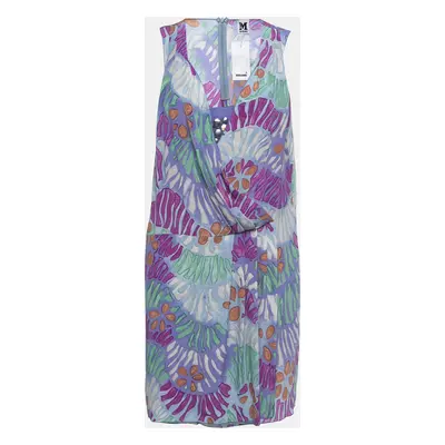 M Missoni Multicolor Print Silk Sleeveless Draped Short Dress