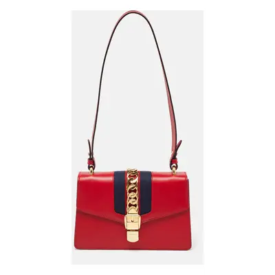 Gucci Red Leather Small Web Sylvie Shoulder Bag