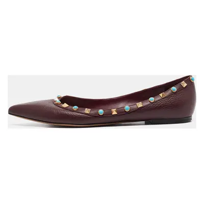 Valentino Burgundy Leather Rockstud Pointed Toe Ballet Flats Size 39.5