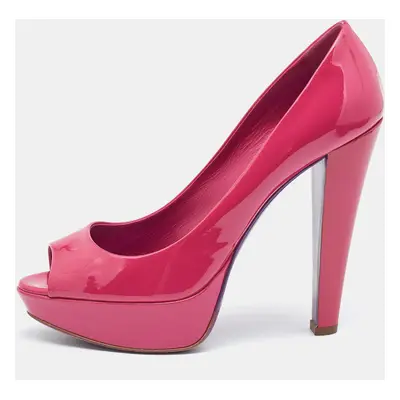 Miu Miu Pink Patent Leather Peep Toe Platform Pumps Size 39.5