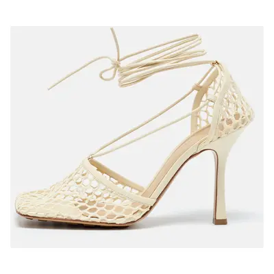 Bottega Veneta Cream Leather and Stretch Mesh Wrap Around Pumps Size