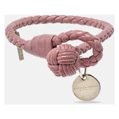 Bottega Veneta Intrecciato Leather Silver Tone Bracelet