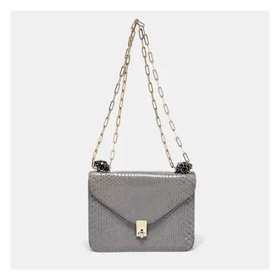 Valentino Grey Python Panther Flap Shoulder Bag