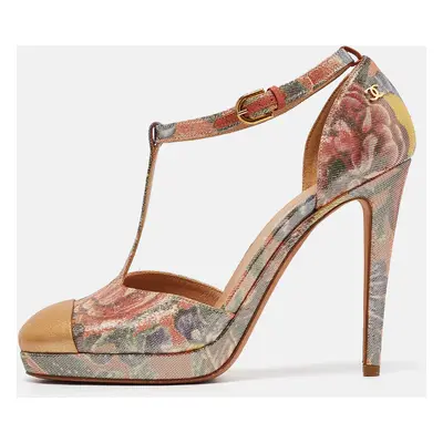 Chanel Multicolor Floral Lurex Fabric and Leather Platform Pumps Size 38.5