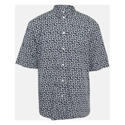 Giorgio Armani Blue Op-Art Print Cotton Shirt