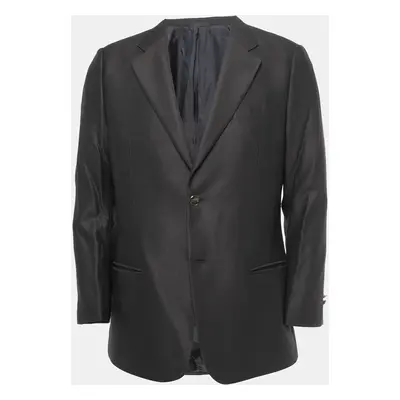 Armani Collezioni Black Textured Wool Single-Breasted Blazer