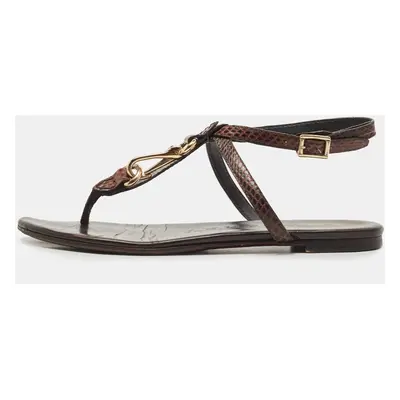 Burberry Brown Python Ankle Strap Flat Sandals Size