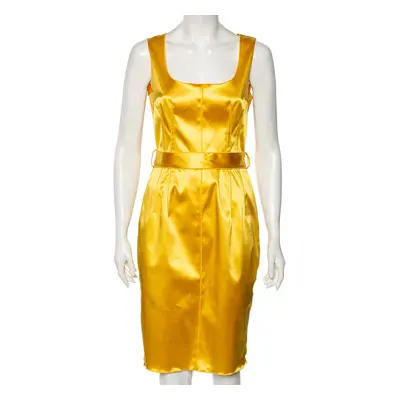 Dolce & Gabbana Yellow Satin Sleeveless Belted Dress