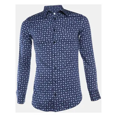 Etro Navy Blue Paisley Print Cotton Long Sleeve Shirt